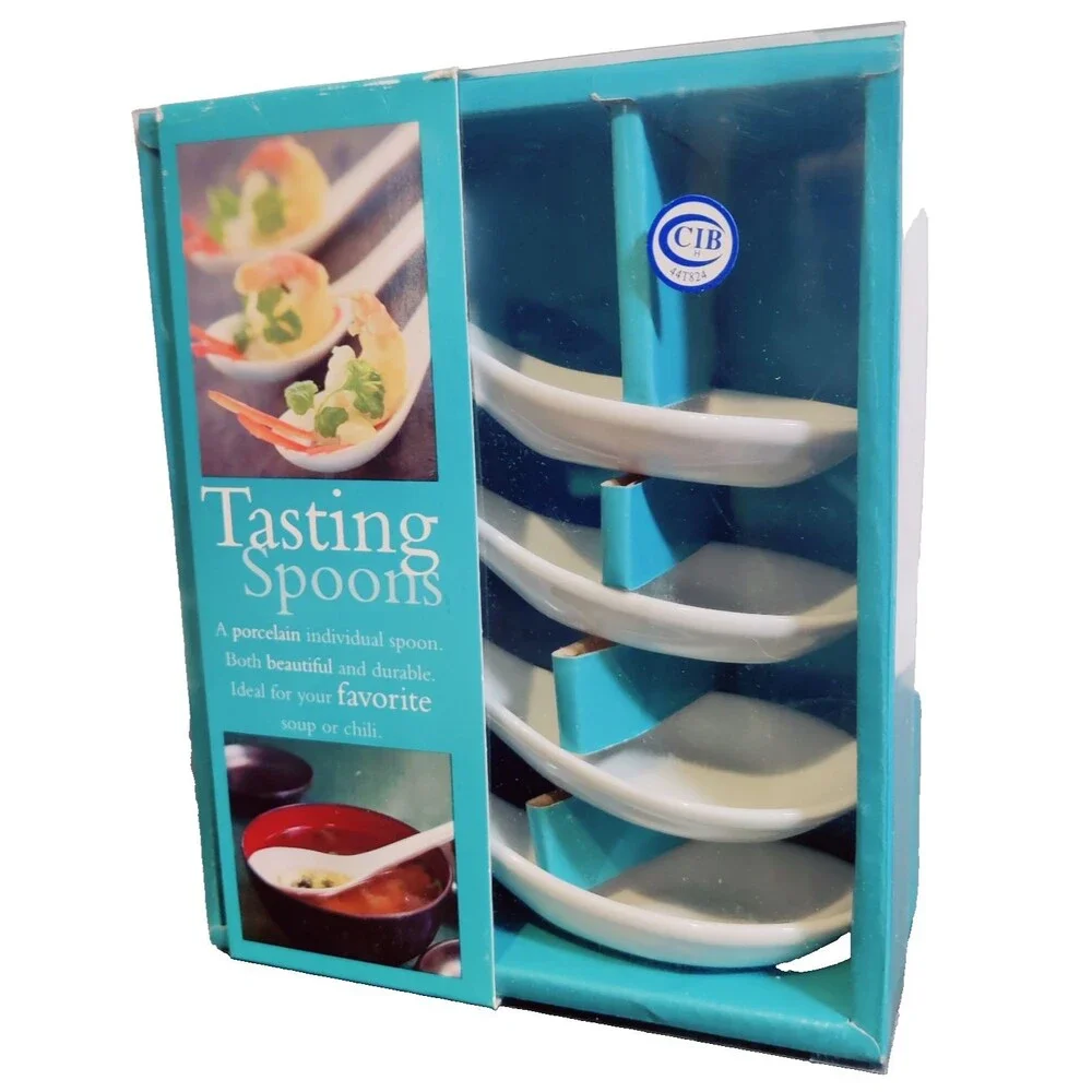 Over and Back Porcelain TASTING SPOONS 4PCS, Flat Bottom Spoons NEW
